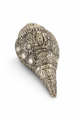 Silver Plated Vishnu Shankh for Pooja & Home Decor | Spiritual Decorative Conch Shell for Temple, Mandir & Vastu