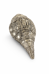 Silver Plated Vishnu Shankh for Pooja & Home Decor | Spiritual Decorative Conch Shell for Temple, Mandir & Vastu