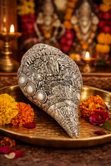 Silver Plated Vishnu Shankh for Pooja & Home Decor | Spiritual Decorative Conch Shell for Temple, Mandir & Vastu