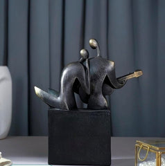 Abstract Musical Couple Showpieces for Home Decor | Black & Gold Resin Figurines with Saxophone & Trumpet |Decorative Statues for Living Room, Office, Studio & Gifting
