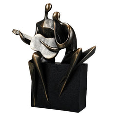 Abstract Musical Couple Showpieces for Home Decor | Black & Gold Resin Figurines with Saxophone & Trumpet |Decorative Statues for Living Room, Office, Studio & Gifting