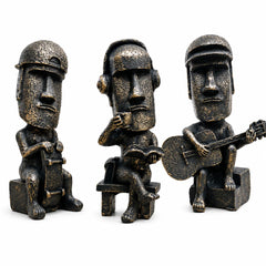 Moai Statue Combo Set – Black & Gold Antique Finish Resin Figurines | Reading, Music & Relaxing Decorative Showpieces for Home, Office & Living Room Decor