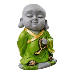 Meditating Monk Statue Showpiece with Prayer Beads – Peaceful Buddha-Inspired Resin Figurine for Home, Living Room, Office & Meditation Decor