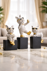 Luxury Bulldog Figurine Set of 3 with Sunglasses & Gold Accents | Resin Decorative Showpieces for Home & Office Decor