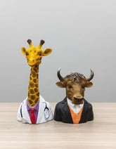 Giraffe Doctor & Bull Gentleman Figurine Set – Premium Resin Decorative Showpiece | Modern Animal Statues for Living Room, Office Desk, Shelf & Home Decor (Multicolor)