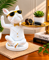 Premium White Bulldog Butler Showpiece with Gold Accents & Tray – 11 Inch