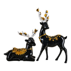 Luxury Black & Gold Deer Couple Showpiece Set | Elegant Resin Figurines for Home & Office Décor