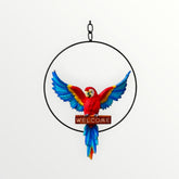 Decorative Red Parrot on Ring Hanging Showpiece | Colorful Macaw Bird Figurine for Home DΓ©cor, Balcony, Garden & Living Room Wall Decoration