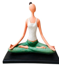 Meditating Yoga Lady Statue – Green & White Yoga Figurine for Home, Office & Wellness Décor