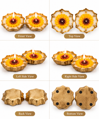 Sunflower Wax Tealight Candle Holder – Set of 4 | Golden Decorative Diya for Home Decor & Gifting
