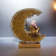 Serene Zen Monk Resin Showpiece | Crescent Moon Meditation Statue | Premium Handcrafted Tabletop Sculpture | Spiritual Home & Office Décor | Living Room Decorative Accent