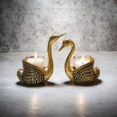 Golden Swan Tealight Candle Holder Set of 2 – Premium Decorative Metal Candle Stand for Home Decor, Dining Table & Gifting