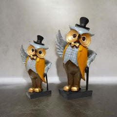 Royal Gentleman Owl Showpiece – Premium Polyresin Decorative Figurine for Home, Office Desk, Living Room & Tabletop Décor (8.5 Inch)