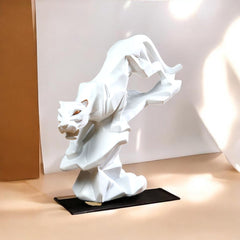 Modern Geometric White Panther Sculpture | Abstract Polyresin Panther Statue | Luxury Home & Office Décor Showpiece