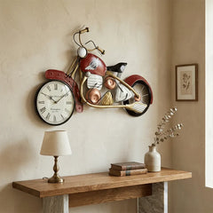 House Analog Handicraft Iron Speed Bike Wall Clock – 27 Inch Multicolour Metal Wall Décor for Home & Office