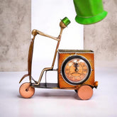 Scooter Shaped Metal Pen Holder with Clock | Handmade Vintage Desk Organizer | Stylish Table Showpiece for Home, Office & Study Decor