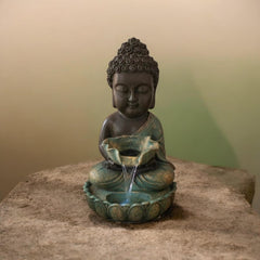 Meditating Buddha Indoor Water Fountain | Polyresin Zen Buddha Tabletop Waterfall | LED Light Fountain for Home, Office & Meditation Décor | Feng Shui Spiritual Showpiece