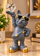 Stylish Bulldog Crystal Ball Showpiece – Grey & Gold Decorative Figurine for Home & Office | 11 Inch
