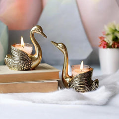 Golden Swan Tealight Candle Holder Set of 2 – Premium Decorative Metal Candle Stand for Home Decor, Dining Table & Gifting