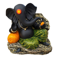 Black Modern Lord Ganesha Idol with Tilak – Premium Polyresin Ganesh Statue for Home, Office & Gift | Decorative Showpiece