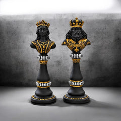Royal King & Queen Bust Statue Set – Black & Gold Luxury Decorative Showpiece for Home & Office