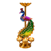 Royal Peacock Diya Candle Holder – Handcrafted Brass 3-Tealight Decorative Stand | 12 × 8 Inch