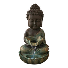 Meditating Buddha Indoor Water Fountain | Polyresin Zen Buddha Tabletop Waterfall | LED Light Fountain for Home, Office & Meditation Décor | Feng Shui Spiritual Showpiece