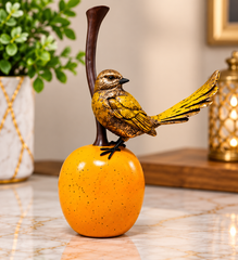 Premium Golden Bird on Orange Fruit Decorative Showpiece | Elegant Tabletop Home Décor Sculpture set of 3