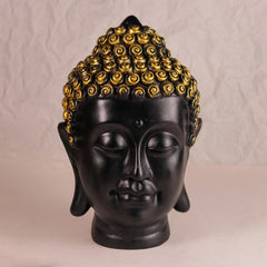 Premium Meditating Buddha Head Statue | Black & Gold Polyresin Buddha Face Showpiece | Spiritual Home & Office Décor