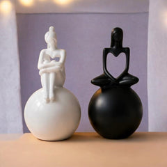 Abstract Couple Resin Showpiece Set (Black & White) | Modern Romantic Love Figurines on Sphere Base | Luxury Home Decor Statue for Living Room, Bedroom, Office Table | Anniversary & Wedding Gift