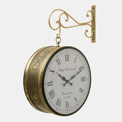Timeless Platform Elegance” – 8″ Double-Sided Vintage Railway Station Wall Clock in Shiny Gold
