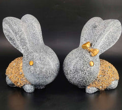 Elegant Grey & Gold Rabbit Showpiece Set | 7-Inch Premium Home Décor Figurines