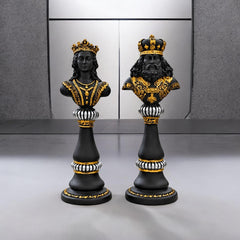 Royal King & Queen Bust Statue Set – Black & Gold Luxury Decorative Showpiece for Home & Office