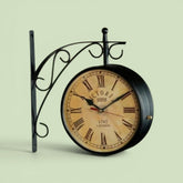 Vintage Railway Station Craftel Iron Metal Wall Clock β 12β³ Double-Sided Antique Black Clock for Home, Office & Cafe Decor