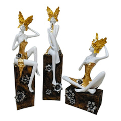 Feminaa Collections Golden Fairy Figurine Showpiece | Elegant Floral Angel Sculpture with Textured Base | Premium Home Décor Accent for Living Room, Bedroom & Office