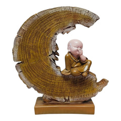 Serene Zen Monk Resin Showpiece | Crescent Moon Meditation Statue | Premium Handcrafted Tabletop Sculpture | Spiritual Home & Office Décor | Living Room Decorative Accent