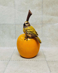 Bird Sitting on Apple Resin Showpiece | Handcrafted Antique Finish Decorative Tabletop Sculpture | Elegant Home & Office Decor | 10 Inch