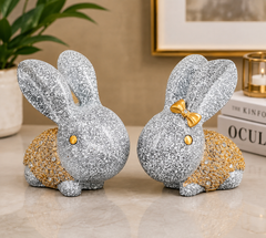 Elegant Grey & Gold Rabbit Showpiece Set | 7-Inch Premium Home Décor Figurines