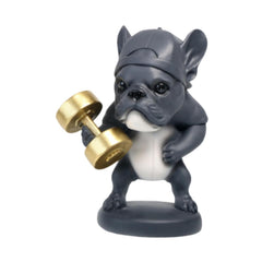 Fitness Dog Statue Decorative Showpiece – Weightlifting Dog Figurine with Dumbbells | Modern Resin Animal Sculpture for Living Room, Bedroom, Office Desk & Shelf Decor
