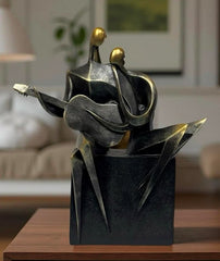Abstract Musical Couple Showpieces for Home Decor | Black & Gold Resin Figurines with Saxophone & Trumpet |Decorative Statues for Living Room, Office, Studio & Gifting