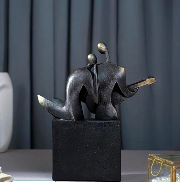 Abstract Musical Couple Showpieces for Home Decor | Black & Gold Resin Figurines with Saxophone & Trumpet |Decorative Statues for Living Room, Office, Studio & Gifting