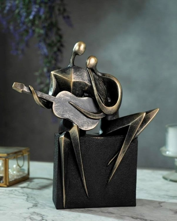 Abstract Musical Couple Showpieces for Home Decor | Black & Gold Resin Figurines with Saxophone & Trumpet |Decorative Statues for Living Room, Office, Studio & Gifting