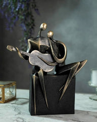 Abstract Musical Couple Showpieces for Home Decor | Black & Gold Resin Figurines with Saxophone & Trumpet |Decorative Statues for Living Room, Office, Studio & Gifting