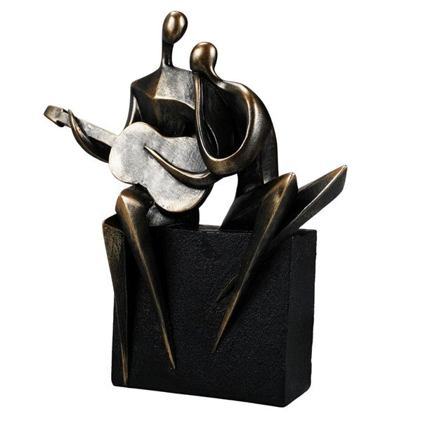 Abstract Musical Couple Showpieces for Home Decor | Black & Gold Resin Figurines with Saxophone & Trumpet |Decorative Statues for Living Room, Office, Studio & Gifting