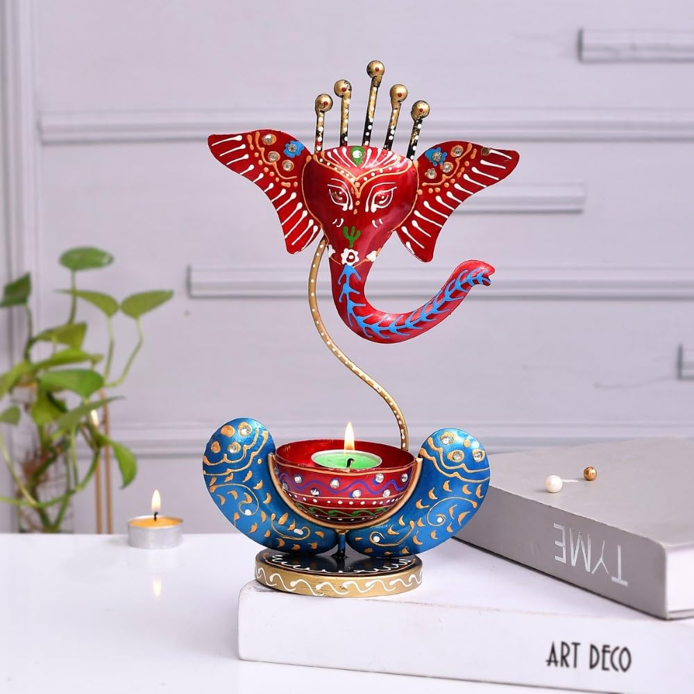 Black Orange Ganesh Statue T Light Holder (1, Black)