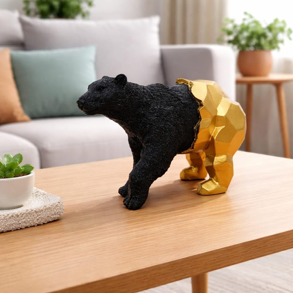 Golden Bear Showpiece 6 x 4 Inch | Decorative Animal Figurine | Modern Home Decor for Living Room Office Table (Black)