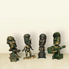 Moai Statue Combo Set – Black & Gold Antique Finish Resin Figurines | Reading, Music & Relaxing Decorative Showpieces for Home, Office & Living Room Decor