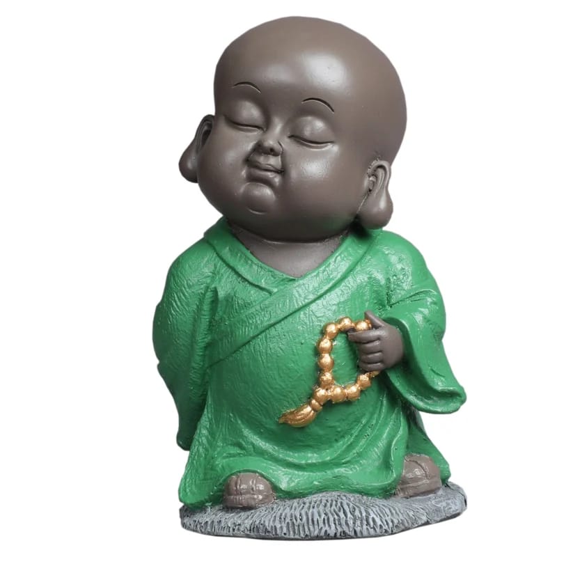 Meditating Monk Statue Showpiece with Prayer Beads – Peaceful Buddha-Inspired Resin Figurine for Home, Living Room, Office & Meditation Decor