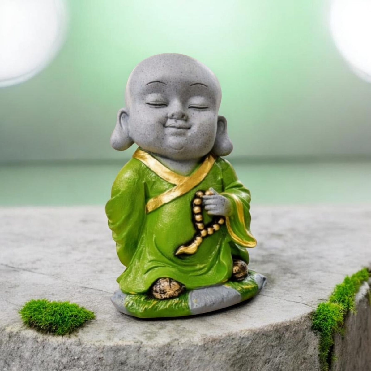 Meditating Monk Statue Showpiece with Prayer Beads – Peaceful Buddha-Inspired Resin Figurine for Home, Living Room, Office & Meditation Decor