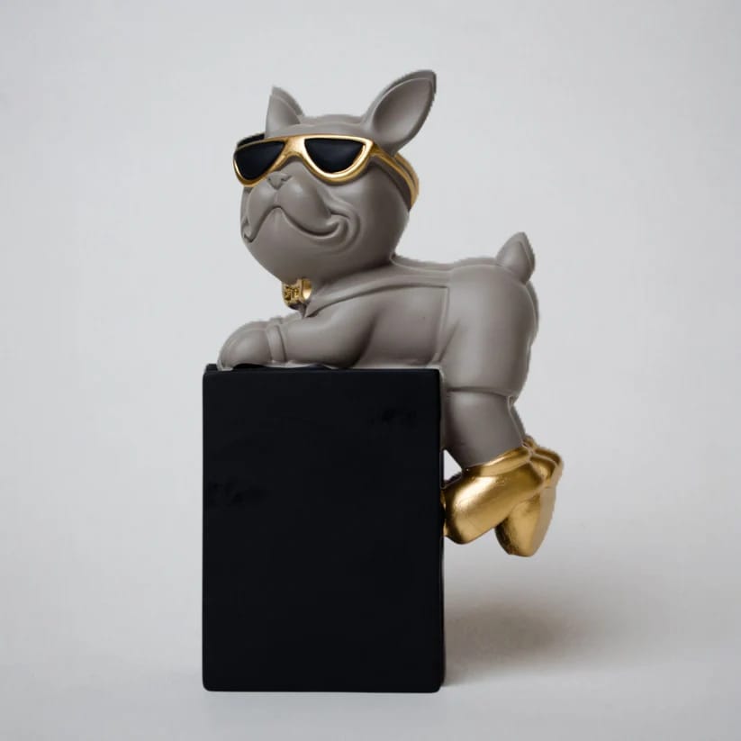 Luxury Bulldog Figurine Set of 3 with Sunglasses & Gold Accents | Resin Decorative Showpieces for Home & Office Decor